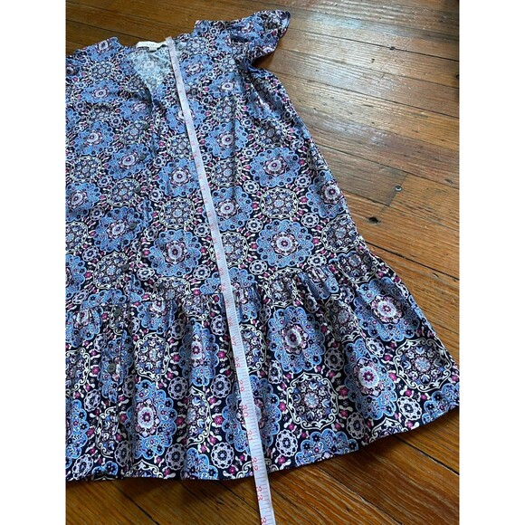 LOFT SP Dress Medallion Button Front Flutter Sleeve Blue Mandala Flounce V Neck - Picture 7 of 7